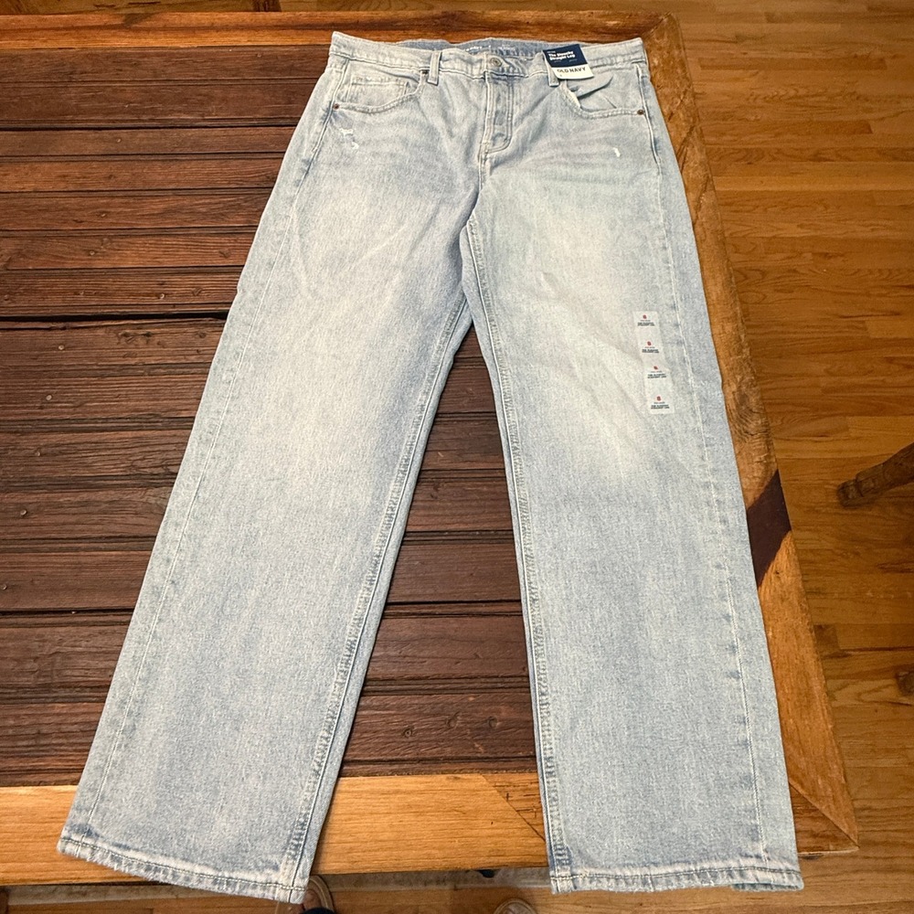 Old Navy Womens Slouchy Straight Leg Jeans Light Wash Button Fly Size 8 NWT